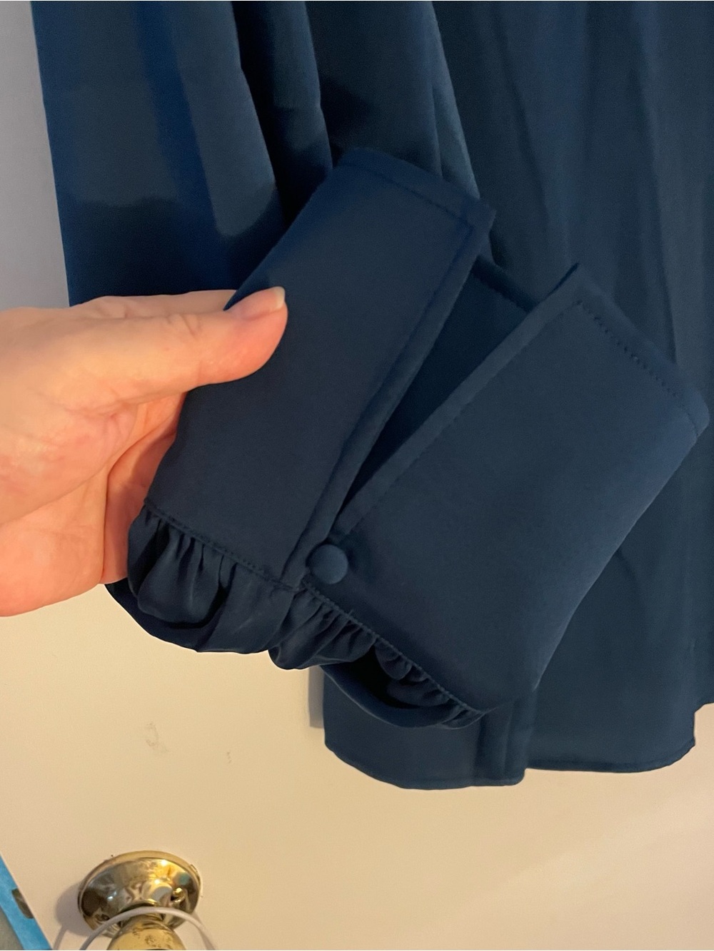 buttons Teal Blue V-Neck Long-Sleeve Blouse - Picture 3 of 5